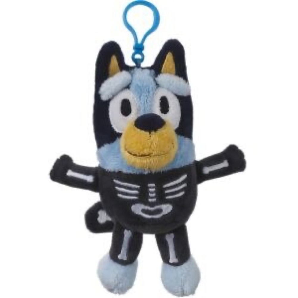 Bluey Halloween Skeleton Backpack Clip Plush 4 in